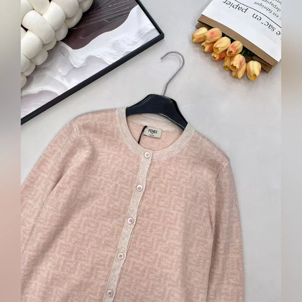 Fendi Pink FF Logo Crew Neck Knit Cardigan - Picture 8 of 11